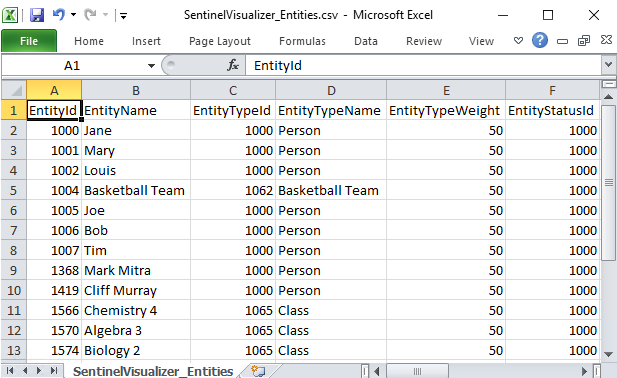 Entities to Excel Spreadsheet