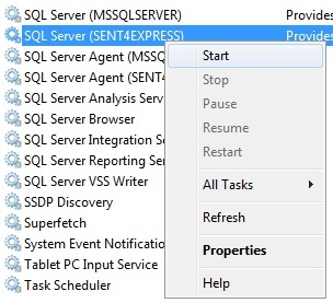 Restart SQL Server Express Instance for Sentinel Visualizer
